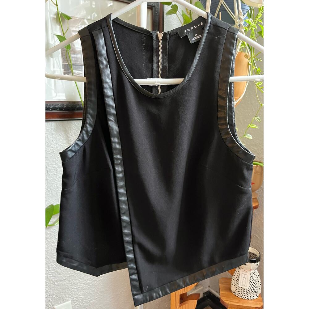 Trouve Black Vegan Leather Detail Crop Top